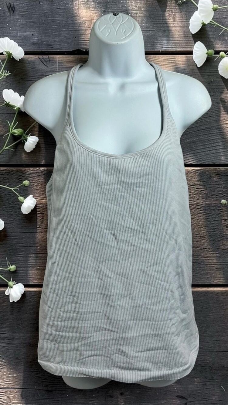 Athleta Racer-Back Ribbed Tank Top Sz XL Light Blue Athletic Built-In Bra Shirt